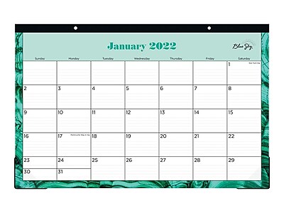 Blue Sky 2021 Monthly Desk Pad Calendar Ruled Blocks 122179 Bakah Blue Two-Hole Punched 17 x 11 